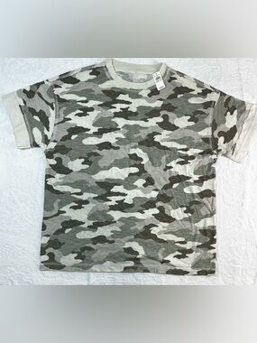 Aerie Gray & Olive Camouflage Crewneck Tee Sz.XSS Oversized NWT